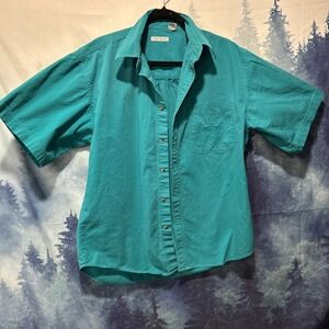 VTG 90s Bugle Boy Collared Button Up Shirt Men's L. Teal Distressed Grunge Retro